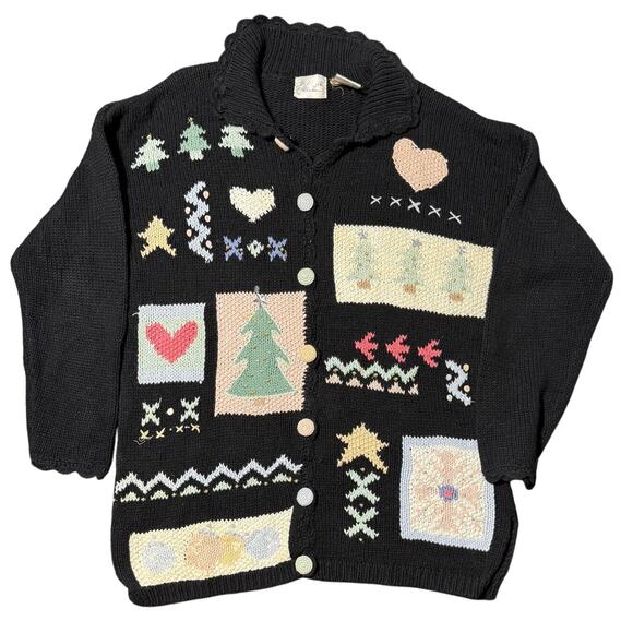 Vintage Kathie Lee Womens Ugly Christmas Sweater Knit Cardigan Pastel Size Large - Picture 1 of 8